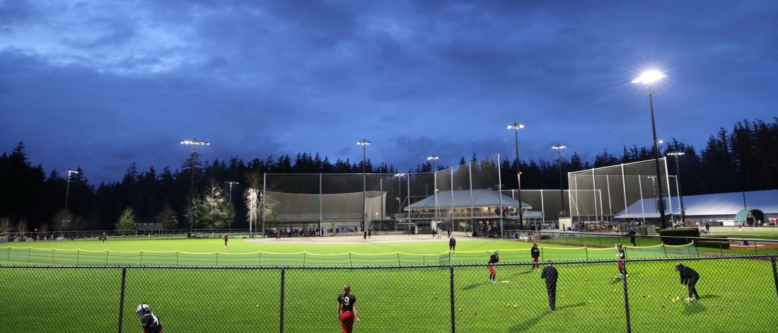New LED light fixtures at Softball City in Surrey, BC.