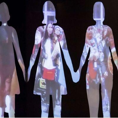 A life-size cutout from the exhibit